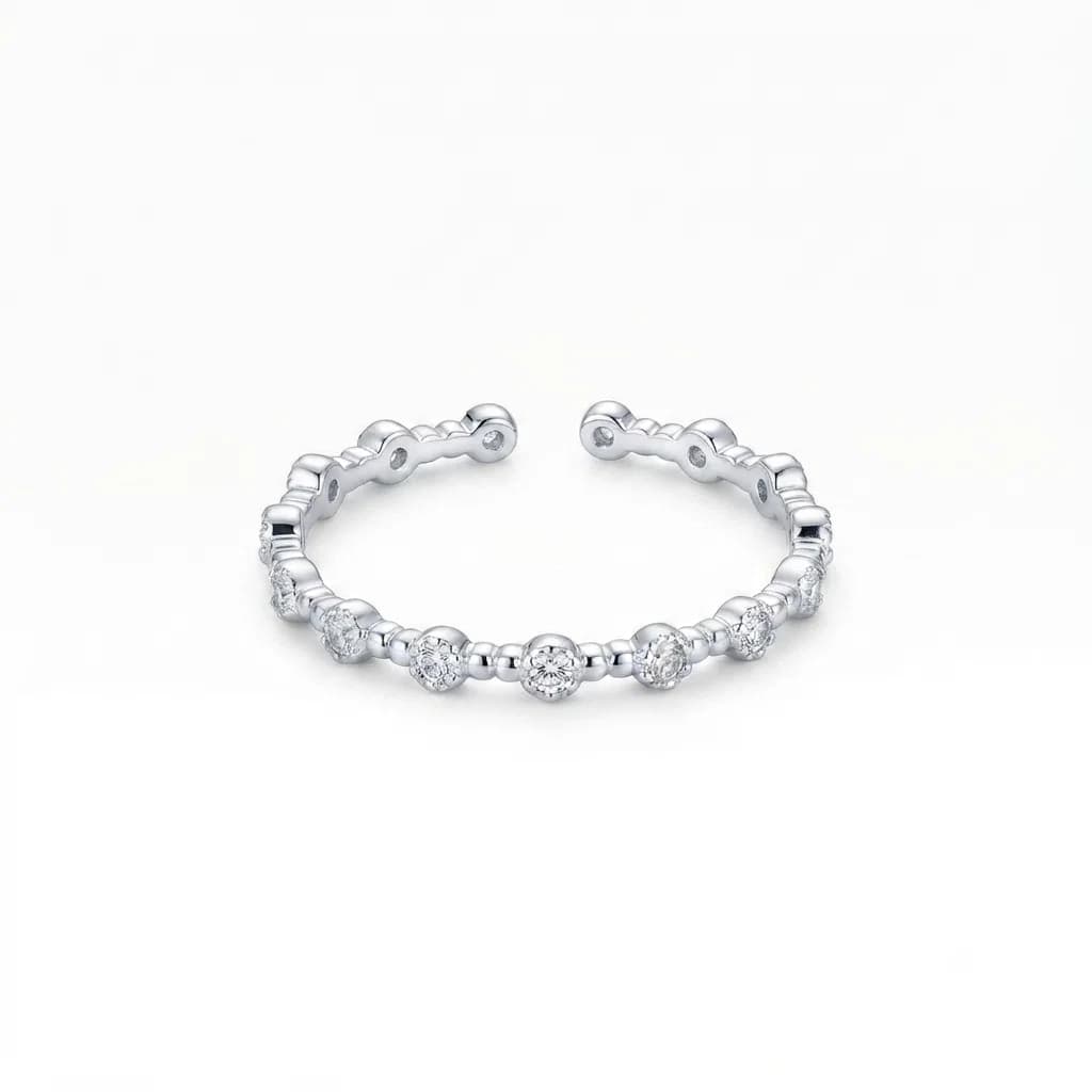 Anillo Cintillo Esferas Brillantes Plateado - B.F. ADAMS Bisutería Fina