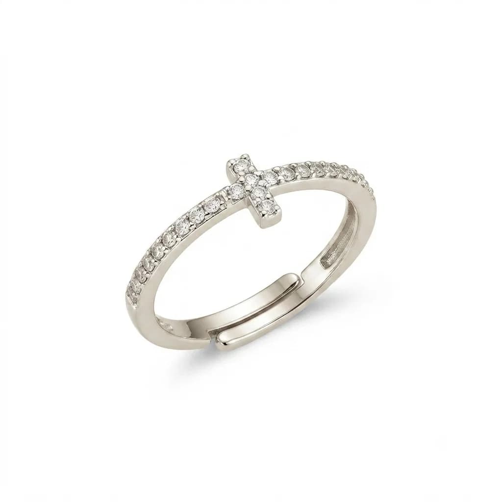 Anillo Cruz Cintillo Plateado - B.F. ADAMS Bisutería Fina