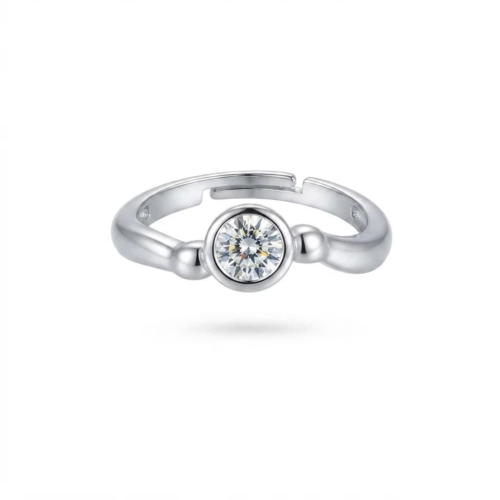 Anillo Bisel Solitario Plateado - B.F. ADAMS Bisutería Fina