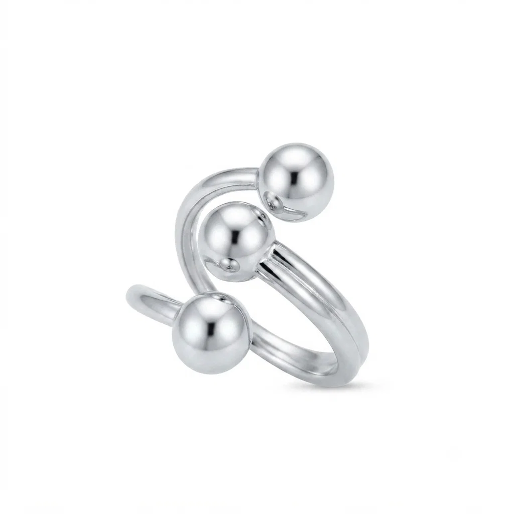 Anillo Triple Esfera Plateado - B.F. ADAMS Bisutería Fina